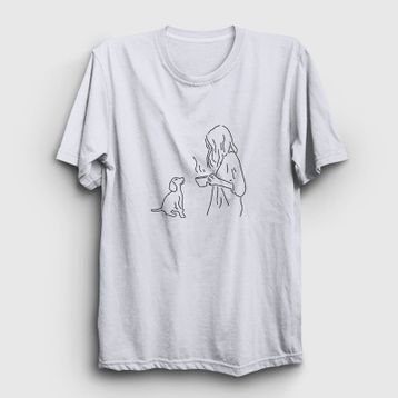 Presmono Unisex Dog And Coffee Köpek Beyaz Kolsuz T-Shirt