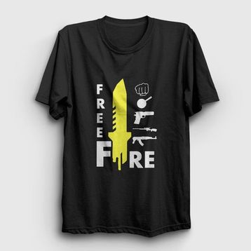 Presmono Unisex Knife Free Fire Siyah T-Shirt