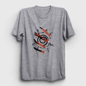 Presmono Unisex Kyuubi Anime Naruto Gri T-shirt