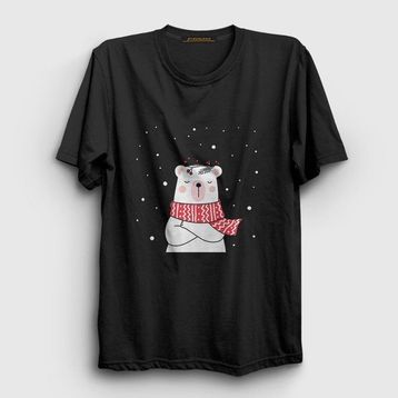 Presmono Unisex Siyah Polar Bear Kutup Ayısı Yılbaşı T-Shirt
