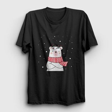 Presmono Unisex Siyah Polar Bear Kutup Ayısı Yılbaşı T-Shirt