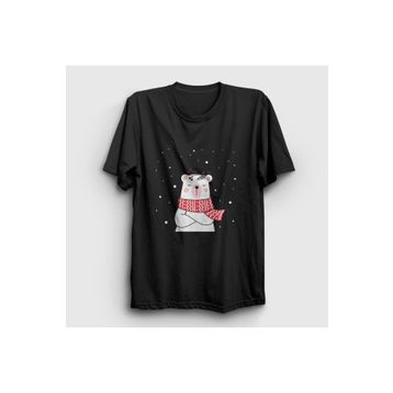 Presmono Unisex Siyah Polar Bear Kutup Ayısı Yılbaşı T-Shirt