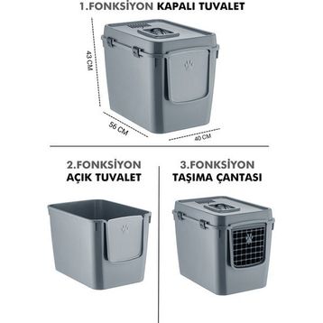 Pribor HZ-500 XXL Gri 3 Fonksiyonlu Kedi Tuvaleti