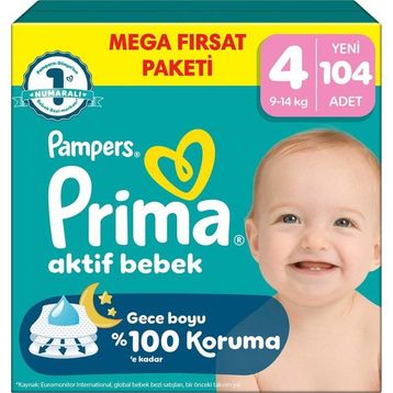 Prima Aktif Bebek No:4 Maxi 104 Adet Bebek Bezi