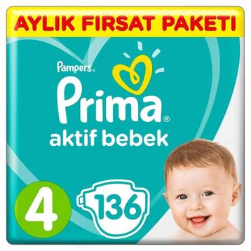 Prima Aktif Bebek No:4 Maxi 136 Adet Bebek Bezi