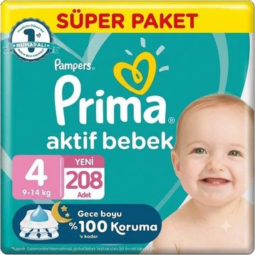 Prima Aktif Bebek No:4 Maxi 208 Adet Bebek Bezi