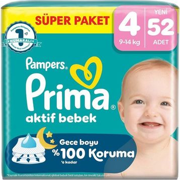 Prima Aktif Bebek No:4 Maxi 52 Adet Bebek Bezi
