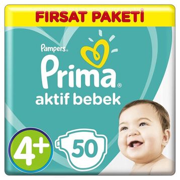 Prima Aktif Bebek No:4+ Maxi Plus 50 Adet Bebek Bezi