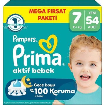 Prima Aktif Bebek No:7 XXLarge 54 Adet Bebek Bezi