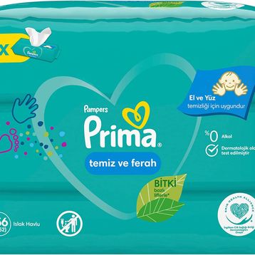 Prima Temiz ve Ferah Bitki Bazlı 3x52 Yaprak Islak Havlu Mendil
