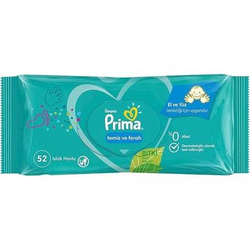 Prima Temiz ve Ferah Bitki Bazlı 52 Yaprak Islak Mendil