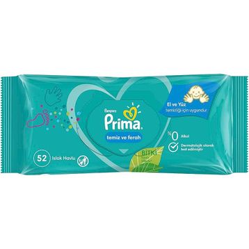 Prima Temiz ve Ferah Bitki Bazlı 52 Yaprak Islak Mendil