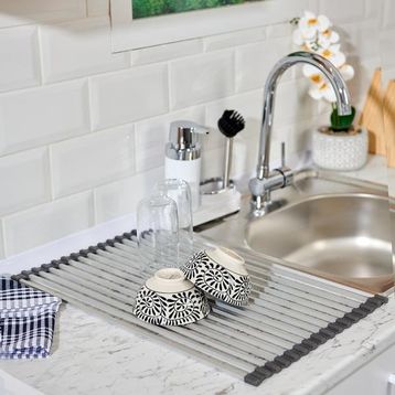 Primanova Lavabo Üstü Gri Katlanabilen Mutfak Rafı