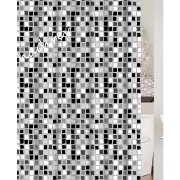 Primanova Paradise Grey Siyah Beyaz Banyo Perdesi