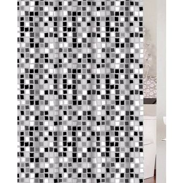 Primanova Paradise Grey Siyah Beyaz Banyo Perdesi