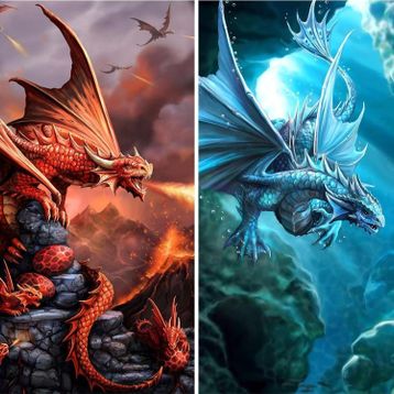 Prime 10244 3D Ateş Ejderhası ve Su Ejderhası 2'li 200 Parça Puzzle