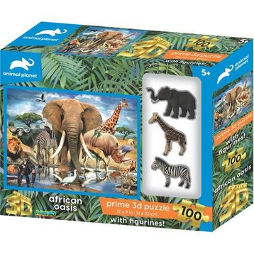 Prime 15545 3D Afrika Hayvanları 100 Parça Puzzle ve Figür Set