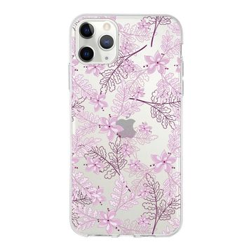 Printify Apple iPhone 11 Pro Max Uyumlu Kapak Floral Pudra Tasarımlı Şeffaf Silikon Kılıf