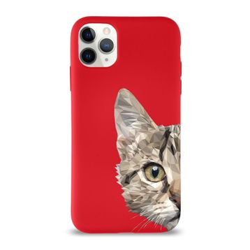 Printify Apple Iphone 11 Pro Max Uyumlu Lansman Catface Tasarımlı Içi Kadife Kapak-Kırmızı Kılıf