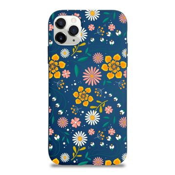 Printify Apple Iphone 11 Pro Max Uyumlu Lansman Çiçek Tasarımlı Içi Kadife Kapak-Lacivert Kılıf
