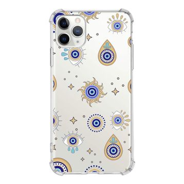 Printify Apple iPhone 11 Pro Max Uyumlu Nazar Boncuğu 5 Baskılı Şeffaf Köşe Korumalı Antişok Kılıf