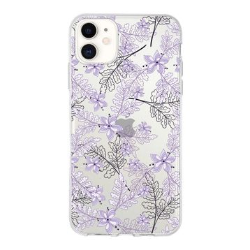 Printify Apple iPhone 11 Uyumlu Kapak Floral Lila Tasarımlı Şeffaf Silikon Kılıf