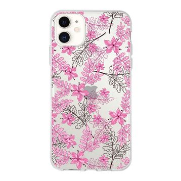 Printify Apple iPhone 11 Uyumlu Kapak Floral Pembe Tasarımlı Şeffaf Silikon Kılıf