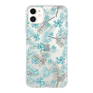 Printify Apple iPhone 11 Uyumlu Kapak Floral Su Yeşili Tasarımlı Şeffaf Silikon Kılıf