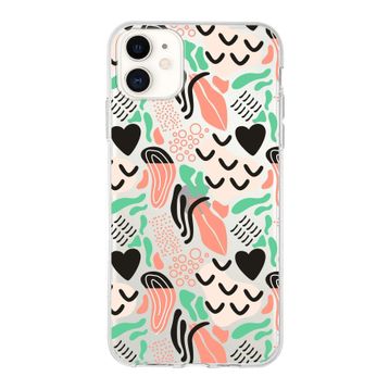 Printify Apple iPhone 11 Uyumlu Kapak Memphis Desen 1 Tasarımlı 1mm Fit Şeffaf Silikon Kılıf