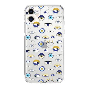 Printify Apple iPhone 11 Uyumlu Nazar Boncuğu 2 Baskılı Kamera Korumalı Şeffaf Silikon Kılıf