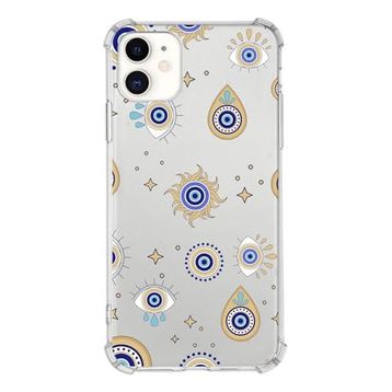 Printify Apple iPhone 11 Uyumlu Nazar Boncuğu 5 Baskılı Şeffaf Köşe Korumalı Antişok Kılıf