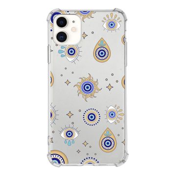 Printify Apple iPhone 11 Uyumlu Nazar Boncuğu 5 Baskılı Şeffaf Köşe Korumalı Antişok Kılıf