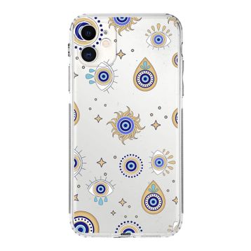 Printify Apple iPhone 11 Uyumlu Nazar Boncuğu 5 Kamera Korumalı Şeffaf Silikon Kılıf