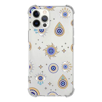 Printify Apple iPhone 12 Pro Max Uyumlu Nazar Boncuğu 5 Baskılı Şeffaf Köşe Korumalı Antişok Kılıf