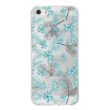 Printify Apple iPhone 5 SE Uyumlu Kapak Floral Su Yeşili Tasarımlı Şeffaf Silikon Kılıf