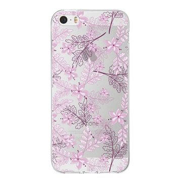 Printify Apple iPhone 5S Uyumlu Kapak Floral Pudra Tasarımlı Şeffaf Silikon Kılıf