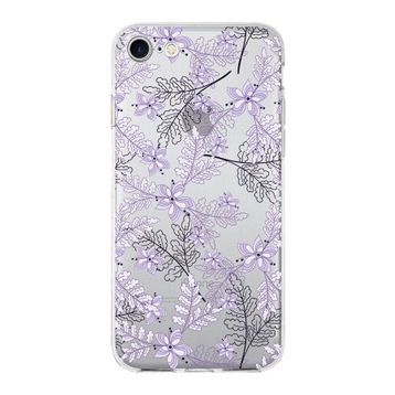 Printify Apple iPhone 7 Uyumlu Kapak Floral Lila Tasarımlı Şeffaf Silikon Kılıf
