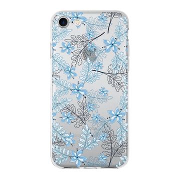 Printify Apple iPhone 7 Uyumlu Kapak Floral Mavi Tasarımlı Şeffaf Silikon Kılıf