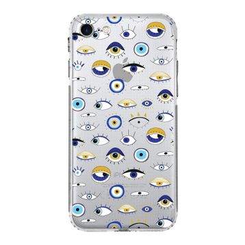 Printify Apple iPhone 7 Uyumlu Nazar Boncuğu 2 Baskılı Kamera Korumalı Şeffaf Silikon Kılıf