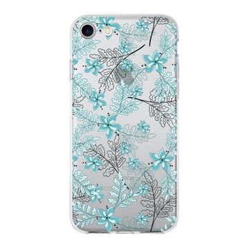 Printify Apple iPhone SE 3 2022 Uyumlu Kapak Floral Su Yeşili Tasarımlı Şeffaf Silikon Kılıf