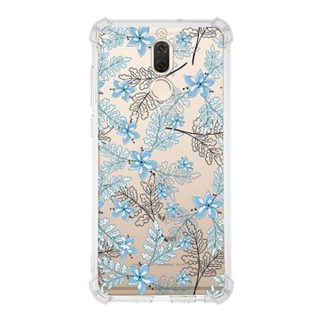 PrintiFy Huawei Mate 10 Lite Uyumlu Köşe Korumalı Antişok Kapak Floral Mavi Şekiller Tasarımlı Şeffaf Kılıf