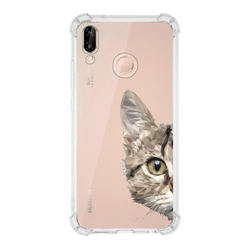 Printify Huawei P20 Lite Uyumlu Köşe Korumalı Antişok Kapak Catface Tasarımlı Şeffaf Kılıf