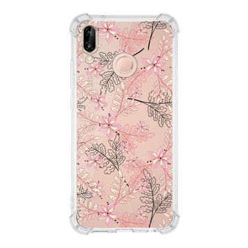 Printify Huawei P20 Lite Uyumlu Köşe Korumalı Antişok Kapak Floral Kırmızı Tasarımlı Şeffaf Kılıf