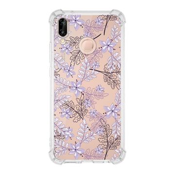 Printify Huawei P20 Lite Uyumlu Köşe Korumalı Antişok Kapak Floral Lila Tasarımlı Şeffaf Kılıf