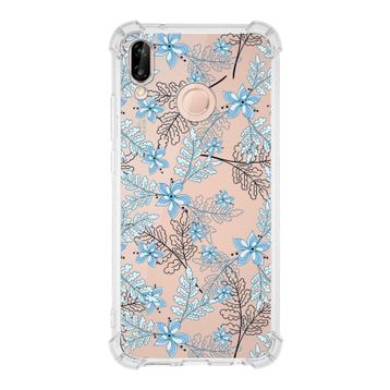 Printify Huawei P20 Lite Uyumlu Köşe Korumalı Antişok Kapak Floral Mavi Şekiller Tasarımlı Şeffaf Kılıf