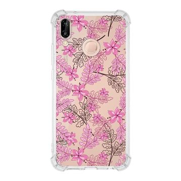 Printify Huawei P20 Lite Uyumlu Köşe Korumalı Antişok Kapak Floral Pembe Tasarımlı Şeffaf Kılıf