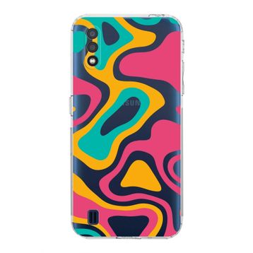 Printify Samsung Galaxy A01 Uyumlu Kamera Korumalı Kapak Renkli Desen B Tasarımlı Şeffaf Kılıf