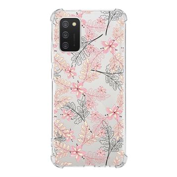 Printify Samsung Galaxy A02S Uyumlu Köşe Korumalı Antişok Kapak Floral Kırmızı Tasarımlı Şeffaf Kılıf