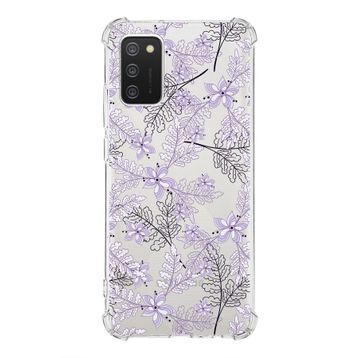 Printify Samsung Galaxy A02S Uyumlu Köşe Korumalı Antişok Kapak Floral Lila Tasarımlı Şeffaf Kılıf