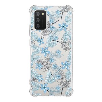 Printify Samsung Galaxy A02S Uyumlu Köşe Korumalı Antişok Kapak Floral Mavi Tasarımlı Şeffaf Kılıf